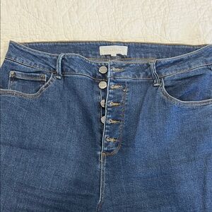 High-Rise Button-Fly Ankle Jeans in Dark Blue